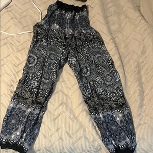 Bohemian Black and Gray Patterned Women's Pants